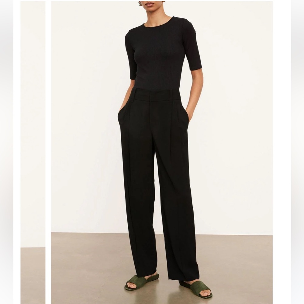 Vince High Waist Pleated Trouser (Size: 0) (Color: Black)